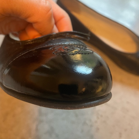 Chanel Ballet Flats Black Leather w/ Patent Toe Size 39 / US 8.5 - Picture 6 of 9